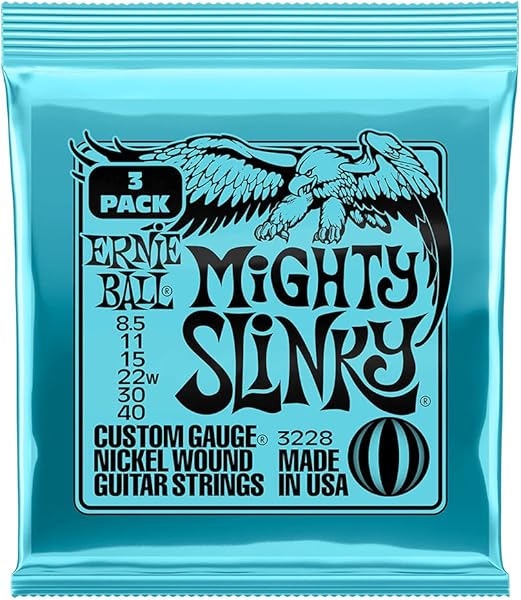 Ernie Ball Mighty Slinky Nickelwound Elektro Gitar Telleri 3'lü Paket, Ölçü 8.5-40