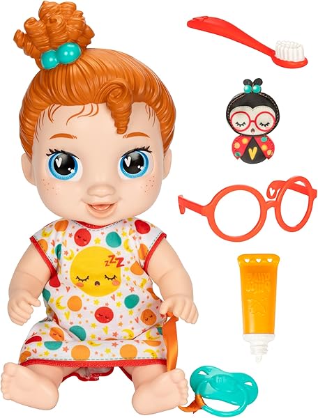 Baby Alive Lil Dreamer Dottie Doodle Sleepy Bebek Seti, Kırmızı Saç, Eğlenceli Pijama Partisi Teması, Kız ve Erkek Çocuklar i