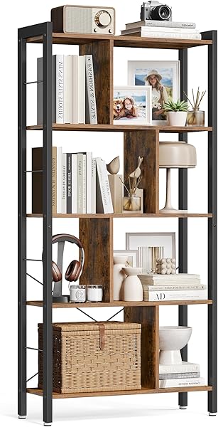 Vasagle Kitaplık, 4 Seviyeli Ofis Raf, Metal Çerçeve, Vintage Kahverengi - Siyah LBC12BX