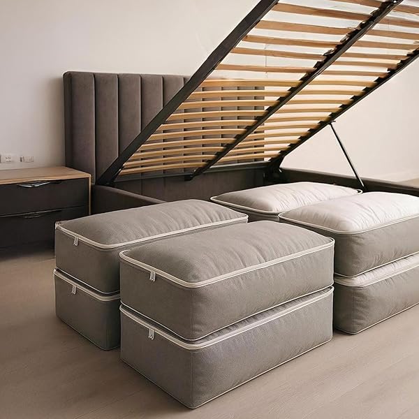 Deconox 4 Adet Büyük Boy Bazaaltı Kalın Kumaş Hurç | Kazak Yastık Çok Amaçlı Yorgan Hurcu Gri (64cmx45cmx20cm)