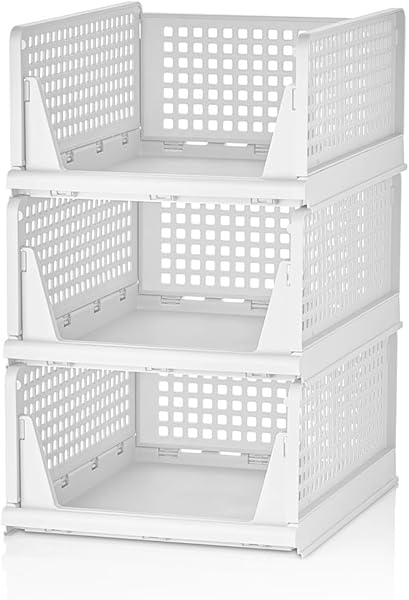 Deconox 3 Adet Kayar Raf Elbise Dolap İçi Organizeri, Mutfak, Banyo, Çocuk Odası, Garaj ve Ardiye için Üst Üste Dizilebilir Ü