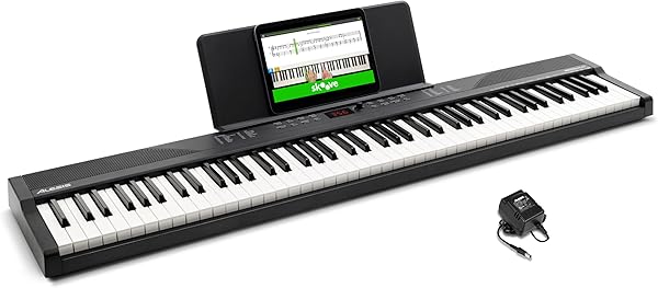 Alesis 88 Tuşlu Klavye Piyano, Elektrik Org, 480 Ses, Hoparlör, USB MIDI, Notalar Tablet Desteği, Güç Adaptörü ve Yeni Başlay