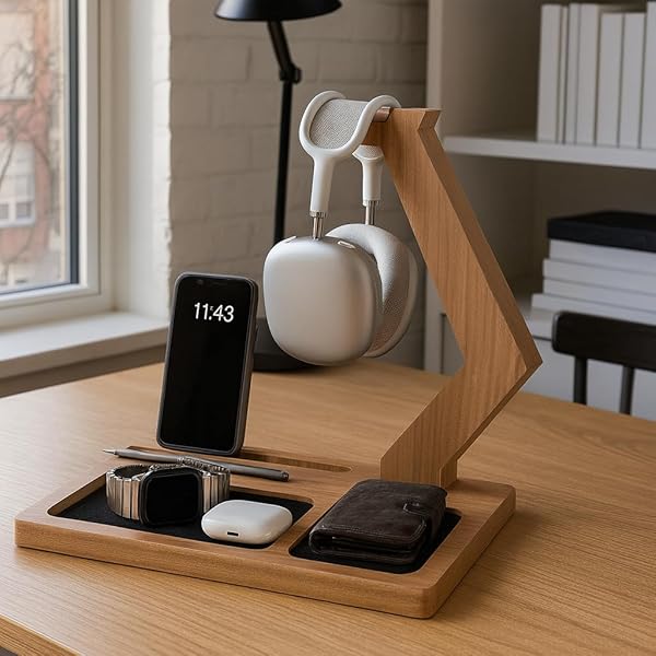 pratikoutdoor Kulaklık Tutucu Organizer, Oyuncu Kulaklık Standı, Ahşap Kulaklık Askısı