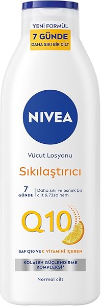 NIVEA Q10 Sıkılaştırıcı Vücut Losyonu 250 ml,72 Saat Nemlendirici,7 Günde Sıkılaşma,Esnek Cilt,C Vitamini,Kolajen,Normal Cilt
