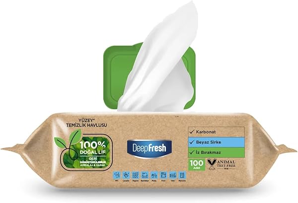 Deep Fresh DeepFresh İz Bırakmaz Yüzey Temizleme Havlusu, Karbonat & Beyaz Sirke, Beyaz Sabun Kokulu (100 Yaprak)
