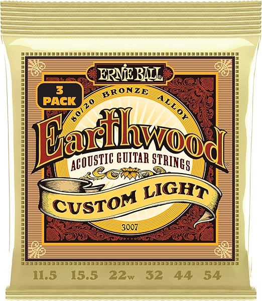 Ernie Ball Custom Light Earthwood 80/20 Bronz Akustik Gitar Telleri 11.5-54 Kalınlık - 3'lü Paket