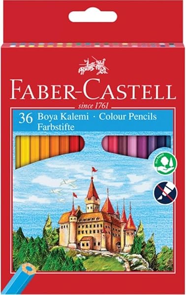 Faber-Castell 36 Renk Boya Kalemi, Canlı ve Parlak Renkler, Kırılmaya Dayanıklı Uçlar, Ergonomik Tasarım, Karton Kutu, Okul v