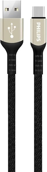 PHILIPS DLC5001 USB-C Şarj ve Data Kablosu, Hızlı Şarj, 3A Yüksek Akım, 1 Metre, Dayanıklı Örgü Kablo (USB-A Type-C, Siyah)