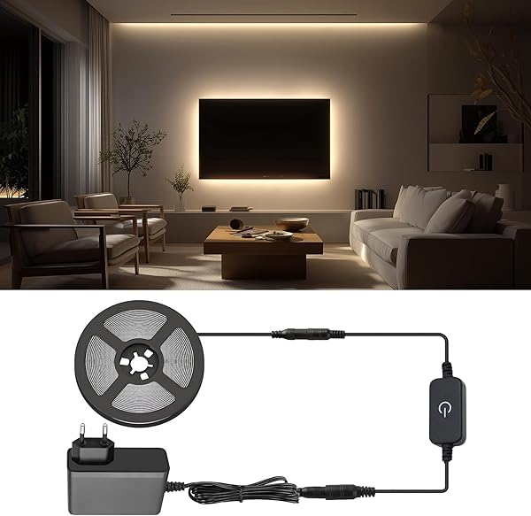 3 Metre Günışığı Şerit Led Dokunmatik Anahtar Tak Çalıştır Hazır Set Adaptör Dahil, Açma-Kapama, Parlaklık Ayarı Yapılabilir,