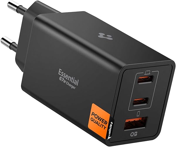Spigen 67W USB-C + USB-A 3 Port Hızlı Şarj Aleti PPS 2.0 Desteği Isı Düşüren GaN Pro Destekli Akım Korumalı Güç Adaptörü iPho