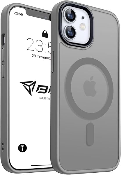 Babilden iPhone için Kılıf Kamera Korumalı Magsafe Wireless Şarj Özellikli Mat Şeffaf Renkli Kılıf (iPhone 11 Gri)