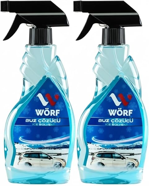 WÖRF Araba Cam Buz Çözücü Sprey, Buzlanma Önleyici, 500 ml, 2'li Set, Buz Kazıyıcı Hediyeli