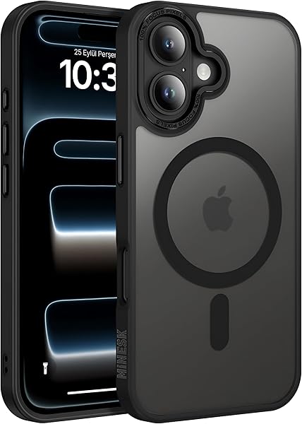 Minesk iPhone 17 için Magsafe ile Uyumlu Arkası Mat Silikon Kılıf Metal Lens Çerçevelİ ve Metal Tuş Takımlı Ultra Güçlü Korum
