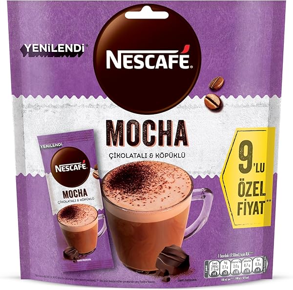 Nescafe, Mocha Çikolatalı Ve Köpüklü Çözünebilir Kahve Karışımı, 17 Gram x 9 Adet