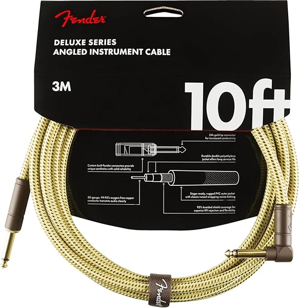 Fender Deluxe Series Instrument Cable Tweed Açılı - 3 metre Enstrüman Kablosu