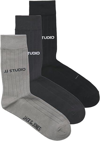 JACK & JONES 3'lü Logolu Çorap Paketi, Standart, 12283275, Paloma Pack:Phantom - Black, erkek