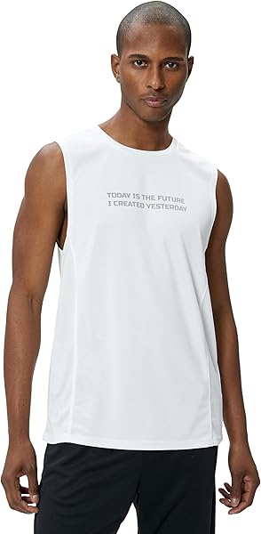 Sporcu Atleti Slogan Baskılı Bisiklet Yaka Kolsuz