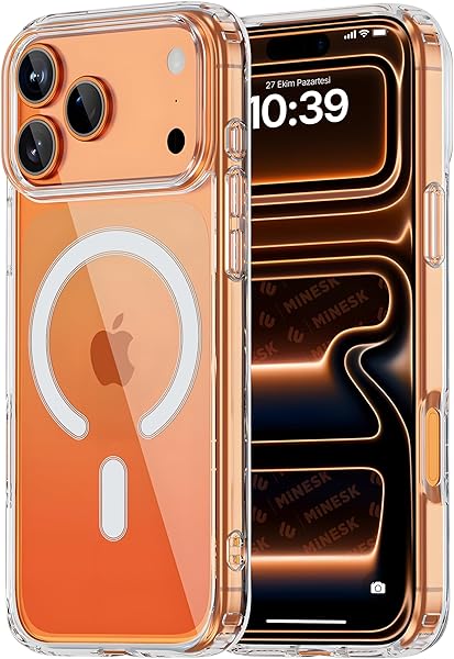 Minesk iPhone 17 Pro Max için Magsafe ile Uyumlu Şeffaf Kılıf Kristal Berraklığında Materyal Polikarbonat Arka Kısım ve Silik