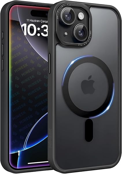 Minesk iPhone 15 için Mattmag Serisi Magsafe ile Uyumlu Wireless Kablosuz Şarj Destekli Arkası Mat Silikon Kılıf Yükseltilmiş