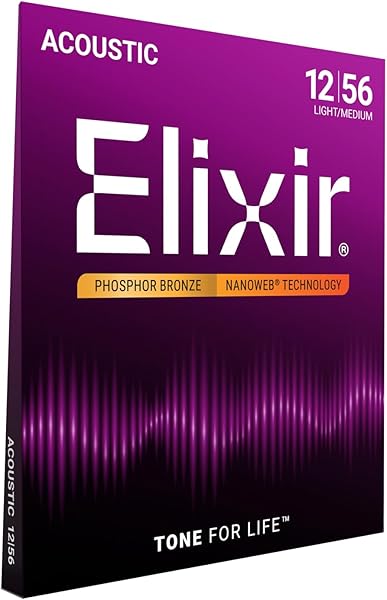 Elixir Fosforik bronz Nanoweb coating Acoustic Guitar Strings 16077 Light-Medium 12-56 Siyah E16077