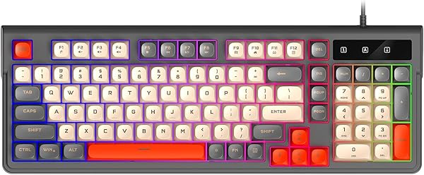 Horett Kablolu Mekanik Klavye, 98 Tuşlu ve Üç Renkli Tuşlu, RGB Arkadan Aydınlatmalı, Oyun Ofisi için Taşınabilir (Gri)