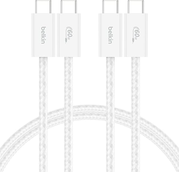 Belkin 2'li Örgülü USB-C - USB-C Kablo, 1,5 m, 60 W, Yumuşak, Esnek ve Hızlı Şarj Kablosu, iPhone 17 ve 16 Serisi, Galaxy S25