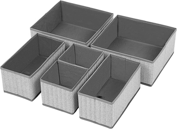 SONGMICS İç Giyim Saklama Kutuları, 6'lı Set, Çekmece Düzenleyici, Kumaş Kutular, Saklama Sepetleri, Keten Görünümlü Keçe Kum