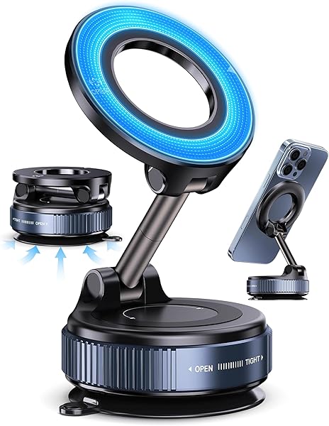 MagnetPRO Araç Telefon Tutucu MagSafe Vakumlu | 360° Dönebilir, Mükemmel Tutunma, Ultra Güçlü Vantuz N52 Çift Mıknatıs, MagSa