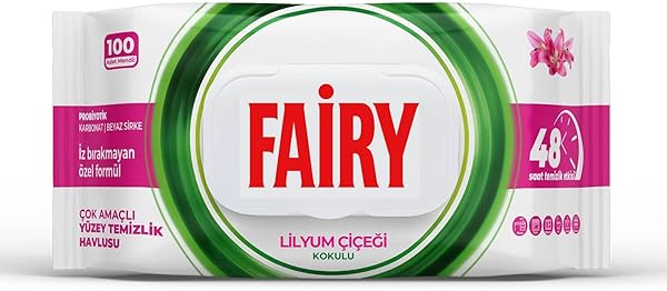 Fairy Çok Amaçlı Yüzey Temizlik Havlusu 100 Yaprak | Lilyum Çiçeği | Beyaz Sirke & Karbonat | 48 Saat Temizlik Etkili | İz Bı
