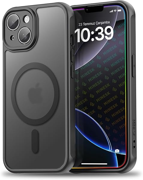 Minesk iPhone 15 için MagSafe ile Uyumlu MattCover Serisi Arkası Mat Polikarbonat Kenarları Silikon ve Köşeleri Güçlendirilmi