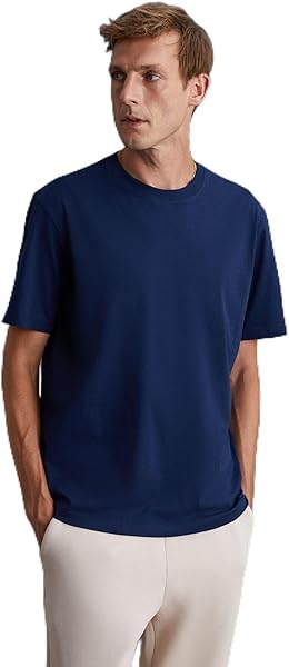 Grimelange Solo Erkek%100 Organik Pamuklu Kalın Dokulu Comfort Fit Bisiklet Yakalı T-Shirt