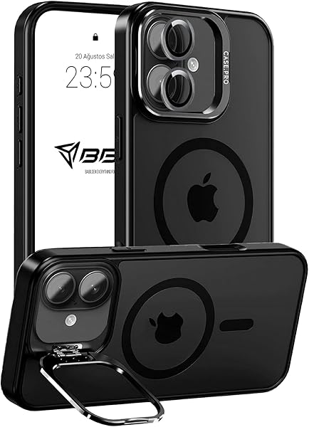 Babilden iPhone için Kılıf Kamera Korumalı Magsafe Wireless Şarj Özellikli Mat Şeffaf Renkli Standlı Kılıf (Lens Hediyeli) (S