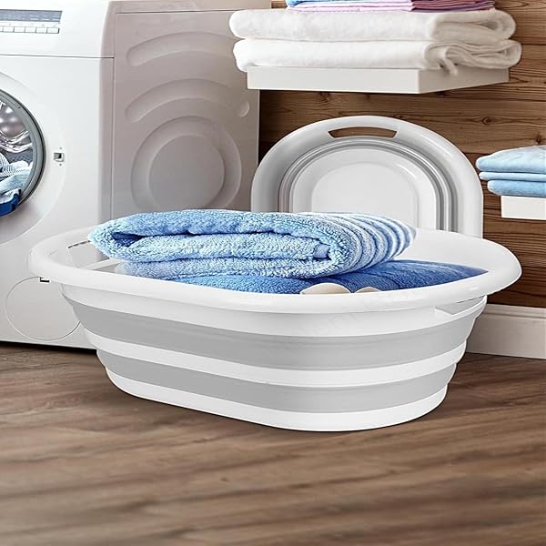 25 Litre Katlanabilir Silikon Çamaşır Sepeti, Akordiyon Tasarım, Taşınabilir Düzenleyici (GRİ, 25 LİTRE)
