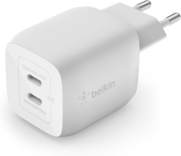 Belkin 45 W USB-C şarj cihazı, 2 bağlantı noktalı, Power Delivery 3.0 ve GaN teknolojisi ile iPhone 14/14 Plus, 13, Pro, Pro 