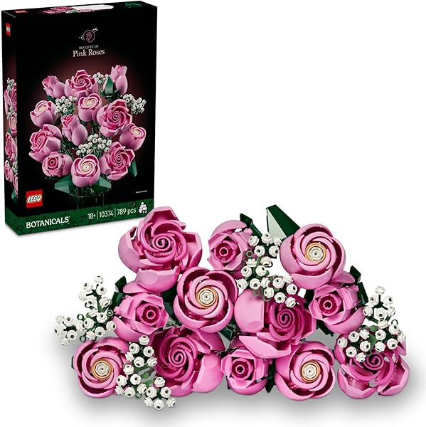 LEGO Botanicals Pembe Gül Buketi 10374 - Yetişkinler için Tomurcuk ve Açmış Olarak 12 Pembe Gül ile 4 Bahar Yıldızı Çiçeği İç