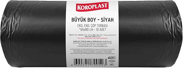 Koroplast Ekonomik Endüstriyel Büyük Siyah Çöp Torbası 10’lu 65×80 cm, Kalın & Dayanıklı, Çift Katlı, Geri Dönüştürülebilir A