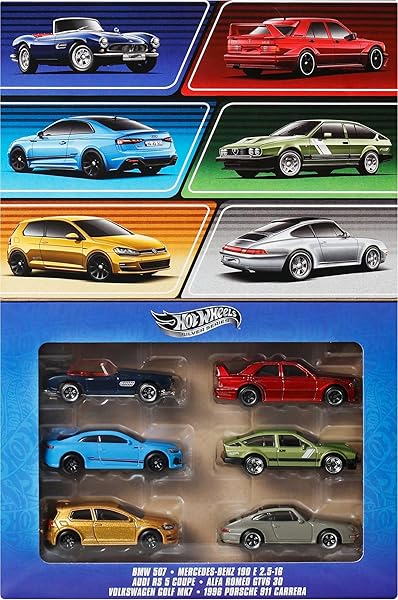Hot Wheels 1:64 ölçekli metal oyuncak arabalar, özel süslemelere sahip 6'lı Avrupa aracı seti (Stiller çeşitlilik gösterebili