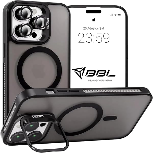 Babilden iPhone için Kılıf Kamera Korumalı Magsafe Wireless Şarj Özellikli Mat Şeffaf Renkli Standlı Kılıf (Lens Hediyeli) (S