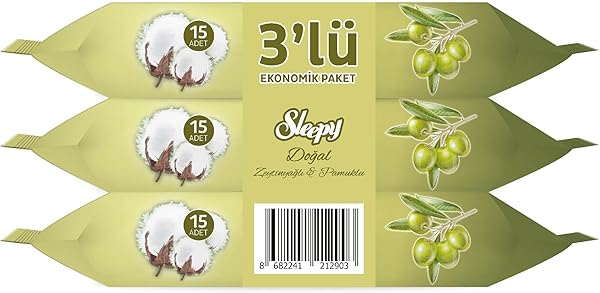 Sleepy Pamuk Zeytin Cep Mendili 3x15 (45 Yaprak)