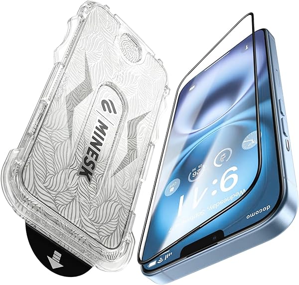 Minesk iPhone 13/13Pro/14/16e/17e ile Uyumlu Hizalama Aparatlı Takılırken Camın Altında Kesinlikle Toz Bırakmayan Darbelere K