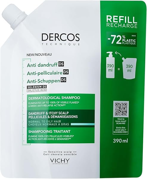 Vichy Dercos kepek DS, dermatolojik kepek şampuanı, normal ila yağlı saç derisi ve yağlı saçlar için, nüks önleyici etki, sel