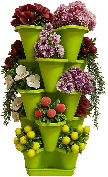 Arsimo 5 Katlı Şanslı Yonca Kule Saksı Seti Çiçek Bitki Sebze Meyve Salon Mutfak Banyo Bahçe Saksı Seti (Fıstık Yeşili)