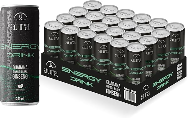 Aura Sağlıklı Enerji İçeceği | 250 ml x 24'lü Kutu | Doğal İçerikli, Düşük Şekerli | Ginseng, Guarana, Ginkgo Biloba Destekli