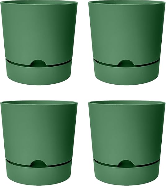 ToXA Begonya Saksı Tabaklı Drenajlı Mat Plastik Çiçek Saksısı (4 Adet, 5 Litre, 21cm, Yeşil)