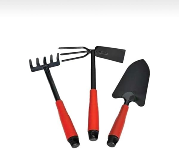 Bahçe El Aletleri Seti, 30 cm Kürek, Tırmık ve Çapa, Kırmızı-Siyah, 3 Parça