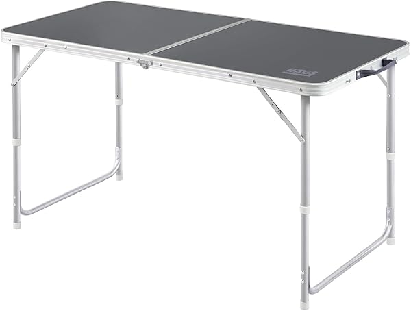 Haegs Portatif Kamp Masası, 3 Yükseklik Ayarlı, Katlanır Piknik Masası, Kolay Taşınabilir Alüminyum Masa - 120x60 - Antrasit