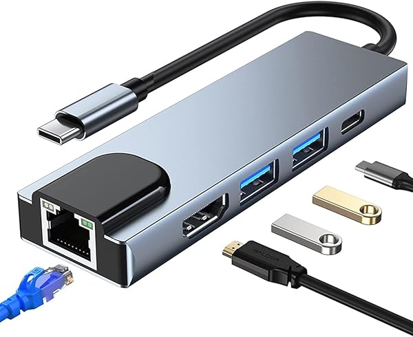 Coverzone Type-c Hub Ethernet Hdmi Usb Aktarım Hızı USB C HUB 5 in 1 USB Çoğaltıcı Hub C RJ45+ 4K HDMI uyumlu + 2 USB + 87W P