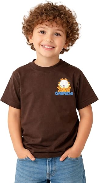 Baskılı Çocuk Oversize T-shirt, Kısa Kollu, Kahverengi, Yazlık