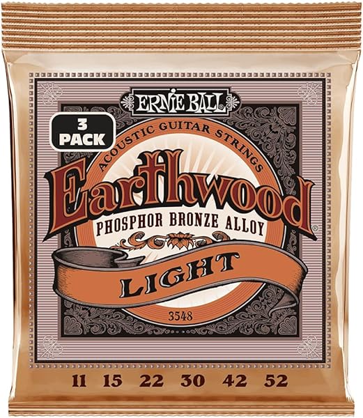 Ernie Ball Earthwood Light Fosfor Bronz Akustik Gitar Telleri 3'lü Paket - 11-52 Ölçü