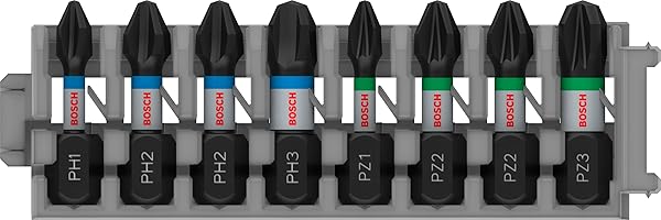 Bosch Professional Accessories 8tlg. Schrauber Bit Set Kreuzschlitz (Impact Control, PH/PZ Bits, Länge 25 mm, Pick and Click)
